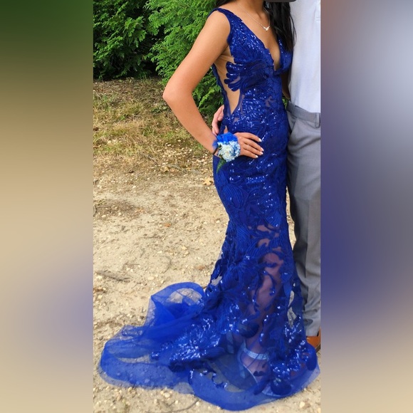 Jovani Royal Blue Lace Prom Dress